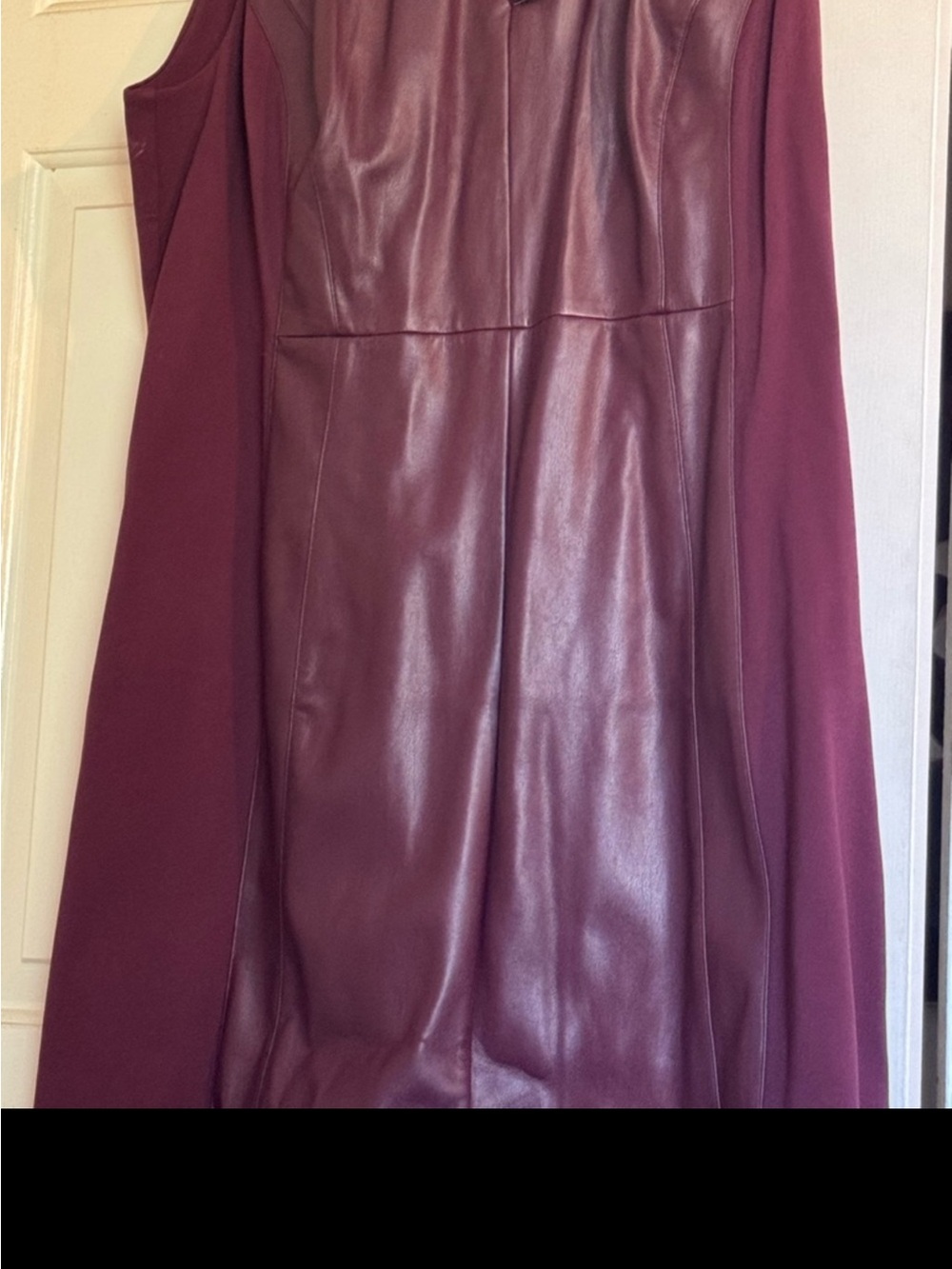 INC International Concepts Faux-Leather Dress in Deep Burgundy with Gold Zipper